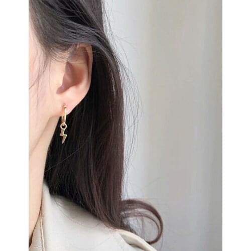 925 Sterling Silver Earring INS Style Personality Geometric Lightning Punk Ear Ring Ear Bone Buckle Wild Boy Girl Silver Ear Jew