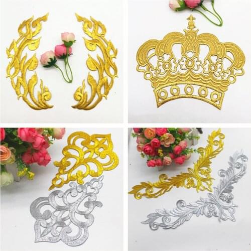Iron On Appliques Wholesale 20 Pcs/Lot 3D Flower Patches Gold Embroidery Vintage Cosplay Costumes Diy Lace Trims Gold and Silver