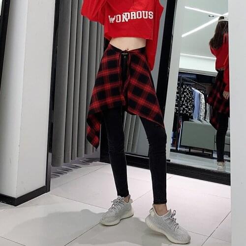 Hip Hop Irregular Skirts Men Women Fake Hem Summer Plaid False Shirt Skirt Half-body Female Skirt Punk Shorts Street Dance Style