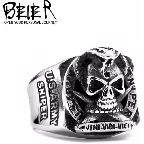 BEIER New Unique Design Punk Snake Skull Ring for man Gothic Animal 316L Stainless Steel Jewelry Hot Sell party gift BR8-445