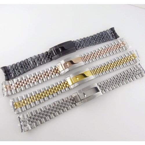 Nologo 20mm Width Steel Jubilee Watch Strap Bracelet Two Tone Gold Foliding Clasp