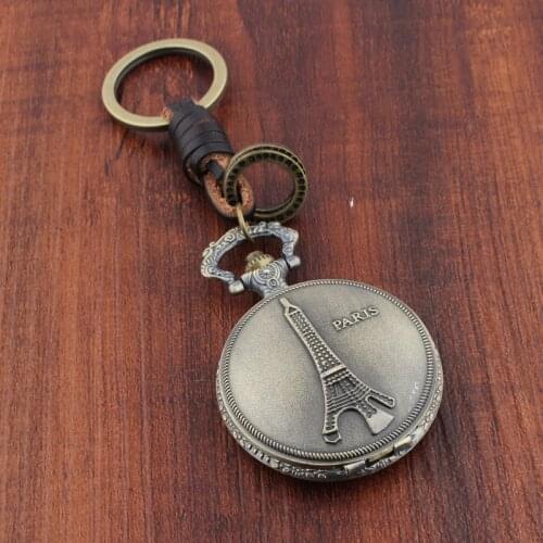 Bronze Eiffel Tower Keychain For Tourist Keys Souvenir Paris Tour Eiffel Keychain Key Chain Ring Pocket Watch Leather Key Holder