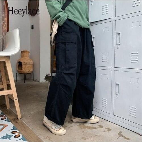 Streetwear Khaki Cargo Pants Women Korean Fashion Hippie Black Wide Leg Trousers For Female Kpop Oversize Joggers