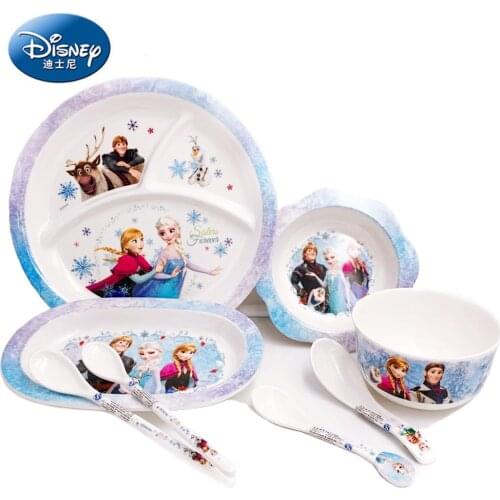 Disney Frozen Tableware Cartoon Children Dinnerware Princess Aisha and Anna Dish and Plate Bowl Spoon Cup Kitchen Supplies
