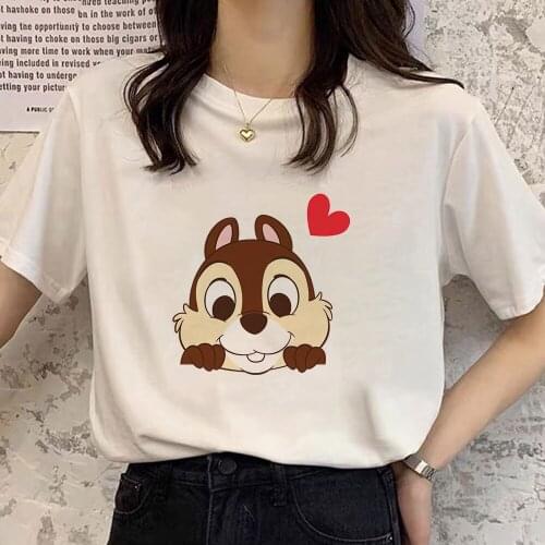 Disney Tshirts Chip 'n Dale Cartoon Print T-Shirt Kawaii Women Graphic Short Sleeve Female Casual O-Neck Tee Top Dropship