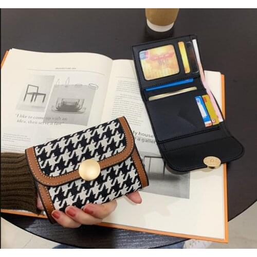 Houndstooth geometric Short Folf Wallet Fashion embroideried Fabric Cloth Wallets Card Money Holder