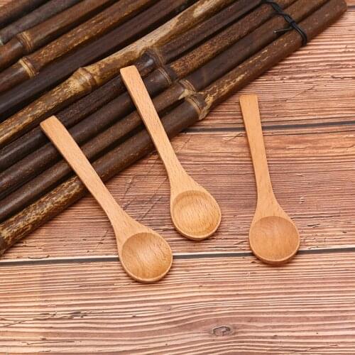 1Pc 12.8*3CM Small Mini Wooden Round Bamboo Spoon Soup Tea Coffee Salt Spoon Jam Scoop DIY Kitchen Cooking Utensil Tool Cutlery