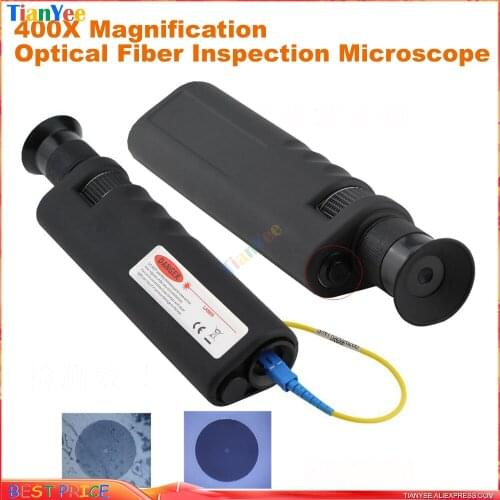 400X Magnification Optical Fiber Inspection Microscope with SC FC LC ST MU E2000 Universal Adapter for Fiber Cleaning Inspect
