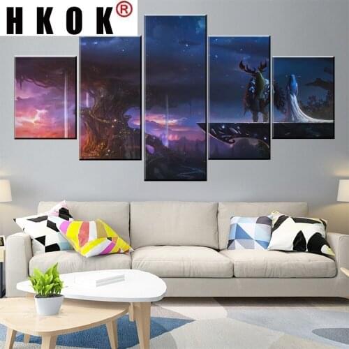 HKOK Modular Prints Picture Framework 5 Pieces Dota 2 Paintings Modern Canvas Game Poster Wall Art For Living Room Home Decor