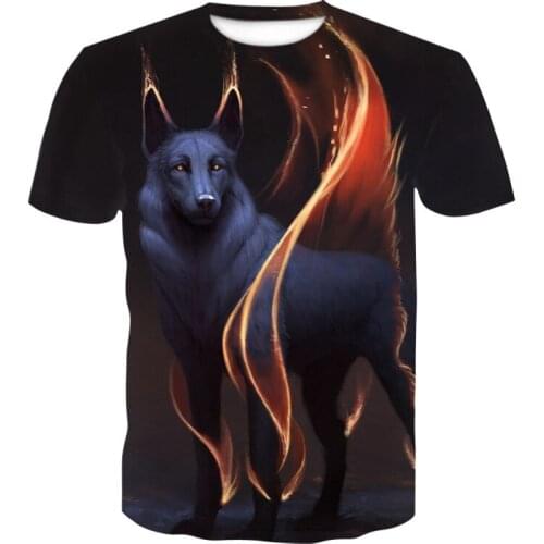 2021 Fox T-shirt Men Black T Shirts Short Sleeve Male Tops Animal Print Casual Clothing Drop Shipping streetwear men clothing