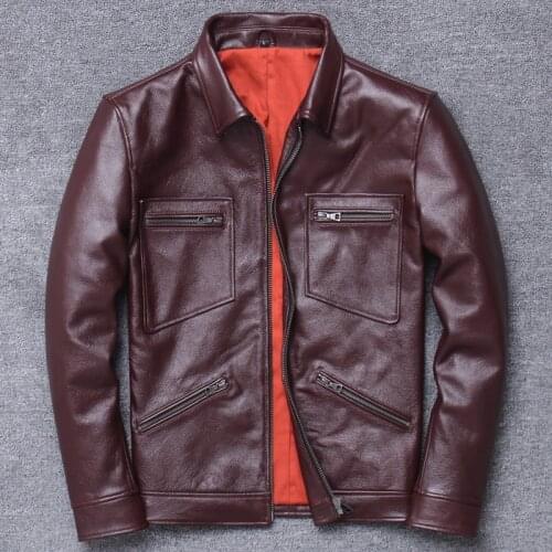 Man Genuine Clothing Head Layer Pure Cowhide Lapel Short Fund Locomotive Leather Jacket Youth Thin Section Loose Motorcycle
