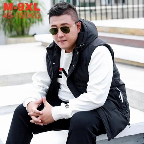 Mens Jacket Waistcoats Warm Cotton-padded Vests Plus Size7xl 8xl 9xl Sleeveless Jackets Coats Male Hooded Vest Men Winter Thick