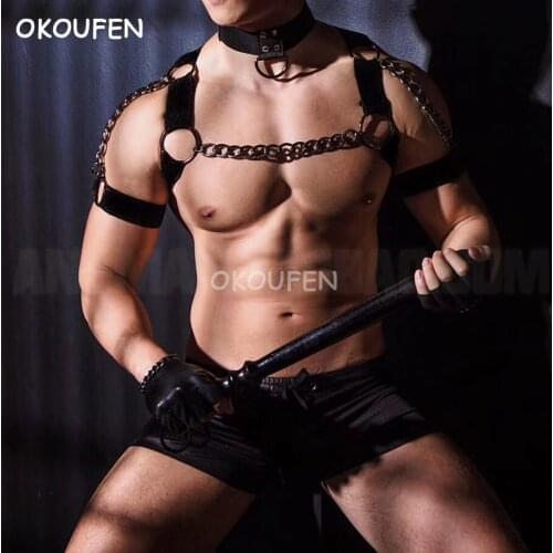 Nightclub Bar DS Mens Clothing Silver Chain Bandage Sexy Chestband White WP Elastic Band Stage Performance