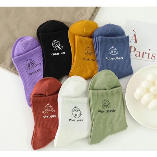 Japanese Cotton Linen Cartoon Character Pattern Hip-Hop Style Breathable Tube Sock Skateboard Socks 1Pair Mens And Womens Sock