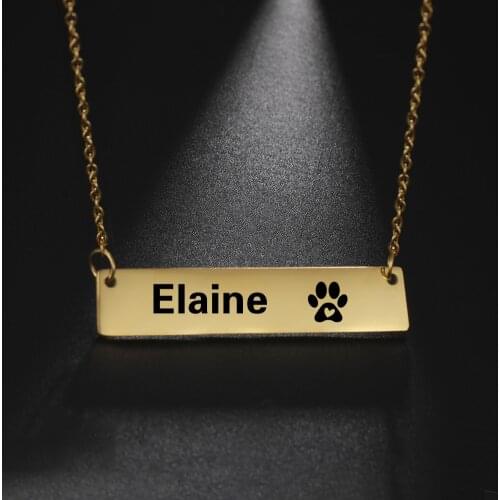 Lemegeton Dog Paw Print Necklace Personalized Custom Name Bar Necklaces Stainless Steel Pet Memorial Jewelry Pet Lover Gift