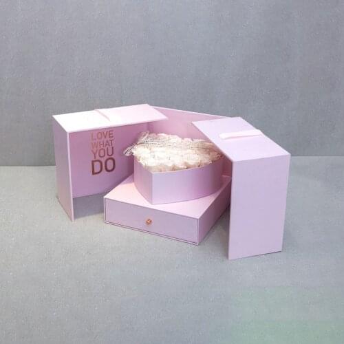 Magic Cube Flower Gift Box Double-Layer Heart-Shaped Drawer for Valentines Day Surprise Wedding Mothers Day
