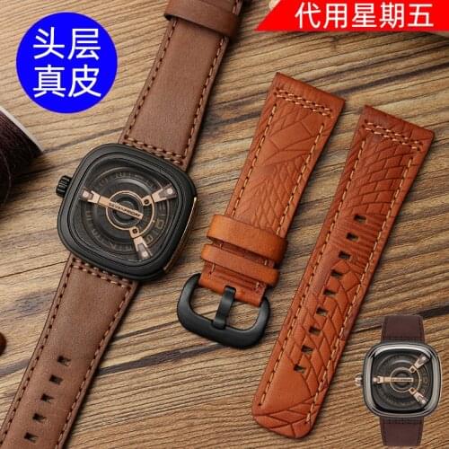 Genuine Leather Mens Watch Strap for Seven Friday Watch Band M2/Q201/02/03 Series Dark Brown 28mm
