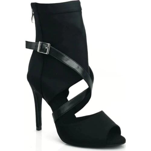 Salsa Dance Boot Customized Heel 7cm 8cm 9cm 10cm Black Latin Dance Boot Dance Shoes Latin Women in Suede Outsole