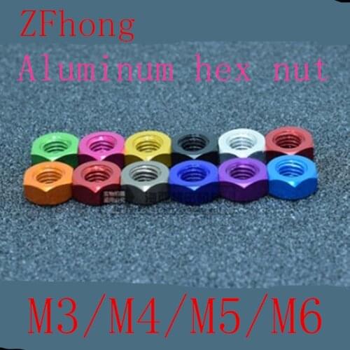 10pcs DIN934 colourful m3 m4 m5 m6 Aluminum Alloy Hexagonal Hex Nut Lock Nuts for FPV RC Multicolor Red Purple Royal Gold Pink