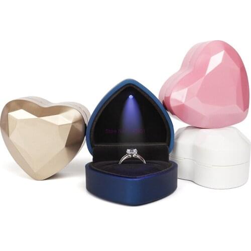 48pcs/lot Heart-Shaped LED Light Wedding Ring Box With Display Storage Jewelry Decoration Box Ring Pendant Bag Birthday