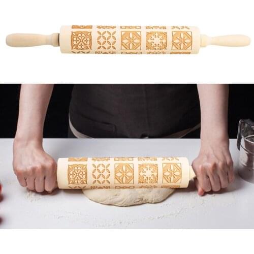 Christmas Wood Embossing Rolling Pin Fondant Dough Vintage Pattern Engraved Roller Stick Baking Pastry Tool Baking Accessories