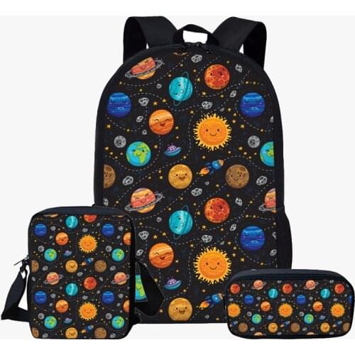 Cartoon Sun System Print Children Kids School Bags Lunch Case Set For Girls Boys Student Backpack Teenager Kids Bags Bookbag