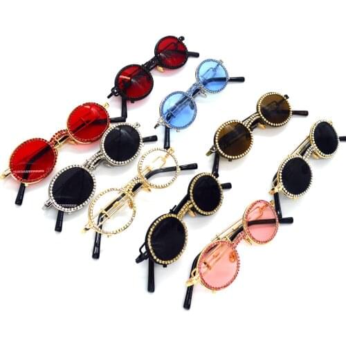 Handmade Sunglasses Designs Crystal Oval Shape Women Men Sun Glasses Fashion Design Punk Style Eyewear Clear Lens Sunglasses