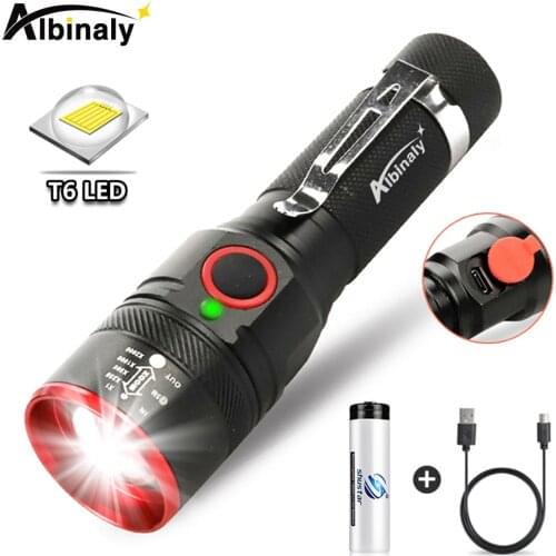 Super bright T6 LED Flashlight USB Rechargeable Torch Powerful 3 Modes Zoomable Fishing Lantern Waterproof 18650 Bicycle light