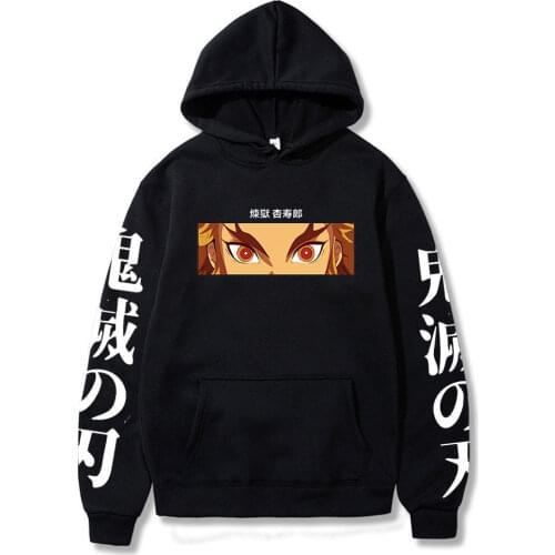 Anime Demon Slayer Funny Eyes Kimetsu No Yaiba Kyojuro Rengoku Hoodies Harajuku Hip Hop Flame Hashira Eyes Sweatshirt Women Men