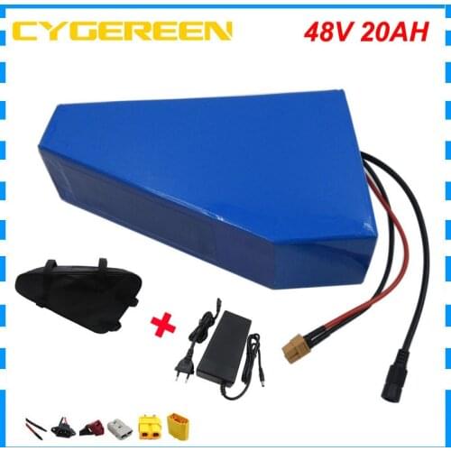 1000W 48V 16AH triangle bateria 2000W 48 Volt 18AH 20AH lithium Ebike 18650 battery pack With free bag 30A BMS Free customs