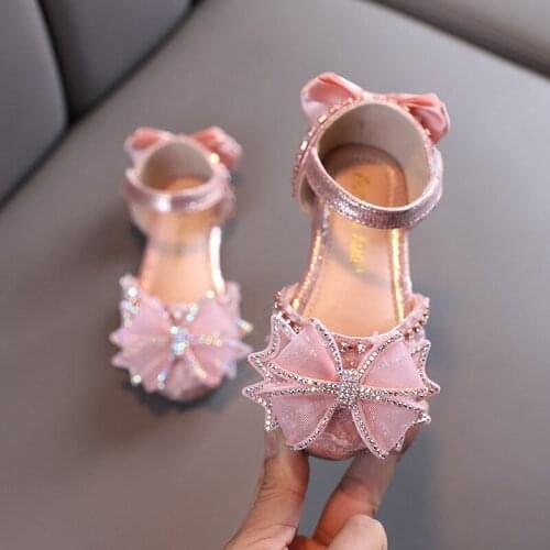 Girls Princess Shoes Kids Sandals Rhinestone Bow Fashion Flats Dance Performance Soft Shoes 2021 New Children Sandals E863