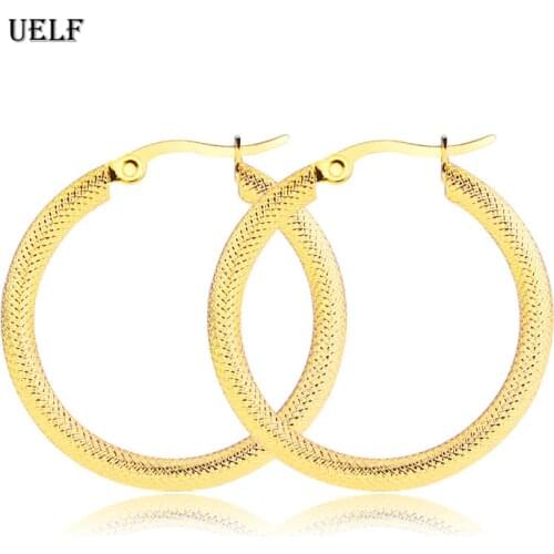 Uelf Gold color circle creole Hoop earrings Stainless Steel Big Round wives Hoop Earrings gifts for women Girl