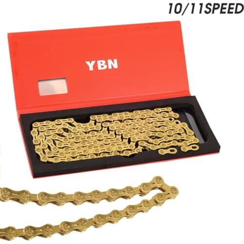 YBN Gold Link X10 X11 SLR Ultralight TIG Half Hollow 10 11 S Speeds 116L Bicycle Chain Road Bike MTB Chains With 2 Magic buckles