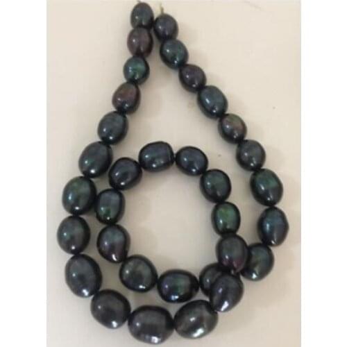 Gorgeous 10-11mm tahitian black green baroque pearl necklace 18inch 14k
