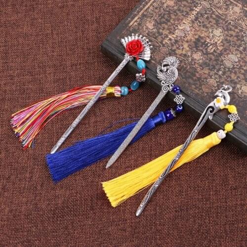 Chinese Style Vintage Antique Metal Bookmark Handmade Weave Long Tassel Beads Traditional Book Mark School Office Supplies L29K