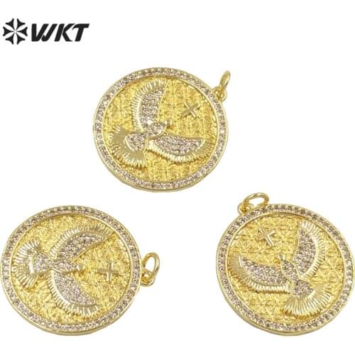 WT-MP201 WKT newest fashion gold plated micropave CZ round Eagle Bird pendant Women charming cubic zircon pendant