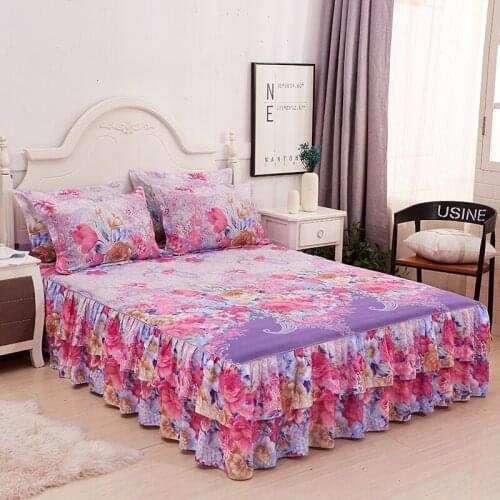 Yaapeet Bedskirt Floral Ruffled Bed Skirt Pastoral Cotton Ship Case Drop Lace Room Bedspread For Free Living 2 Pillow Quilted