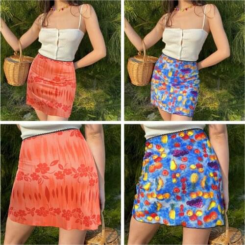 Womens Casual High Waist Slim Fit Skirt Summer Personality Printing A-line Short Skirt