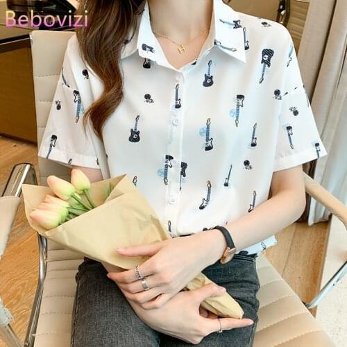 S-XXL White Chiffon Turn-down Collar Summer Casual Short Sleeve Button Up Shirts Tops for Women Office Lady Work Clothes