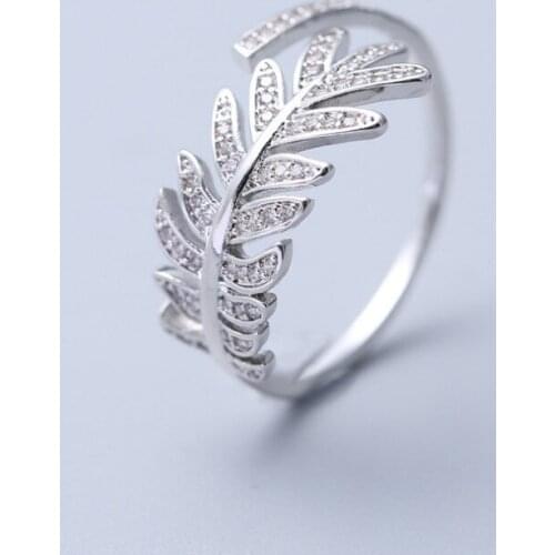 Women Resizable Charm Ring Clear Zircon Classic Version Wild Double-layer Open White Tree Leaf Ring Birthday Gift Drop-shipping