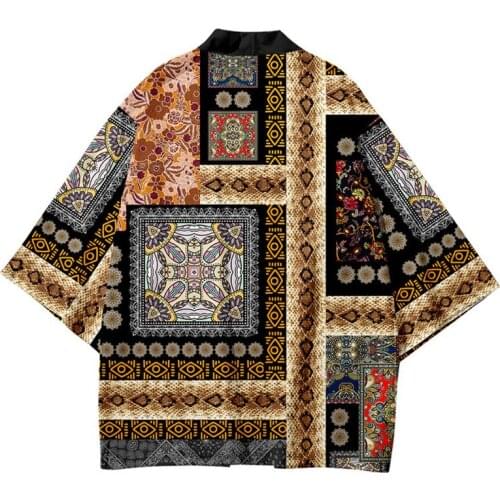 Plus Size XXS-6XL Retro Ethnic Pattern Summer Loose Japanese Fashion Kimono Streetwear Cardigan Robe Women Men Haori Top Yukata
