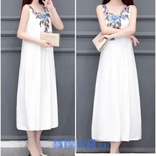 2021 Summer Embroidered Vintage Elegant Sleeveless Vest Dress Women Plus Size 5XL Long Dresses Vestido De Mujer Femme Robe X91