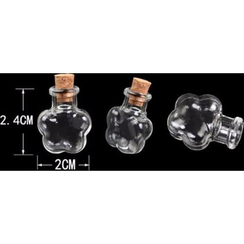 10pcs Mini Clear Glass Cork Bottles Round Flat Transparent Vial Wishing Bottle DIY Pendants Manual Supply (Transparent)