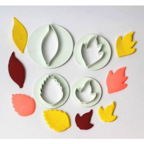 4set Fire Leaves Leaf Shaped Fondant Molds Cutters Sugar Craft Cookies Biscuits Moulds Fondant Cake Dessert Decoration DIY Tools