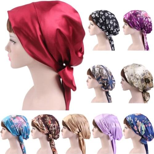 Satin Women Chemo Hat Turban Head Scarves Hair Loss Hat Headwear Bandana Band Bow Scarf Cancer Caps Beanie Cover Fashion