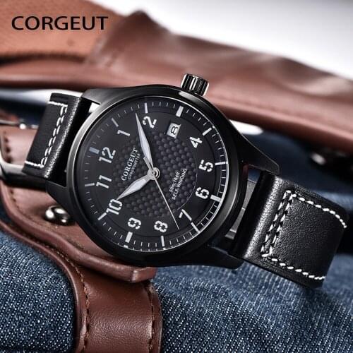Casual Watch Men Mechanical Automatic Watches Luxury Brand Mens Wristwatch CORGEUT Calendar Male Leather Clock Reloj Hombre
