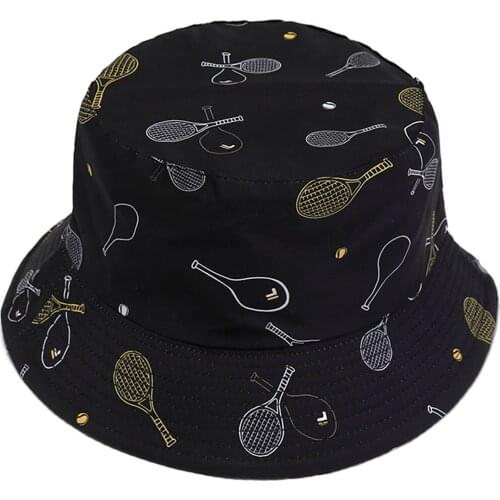 Double Sided Flip Bucket Hat Outdoor Sun Protection Summer Hats For Women Men Racket Printing Adult Fisherman Hat Casquette 2021