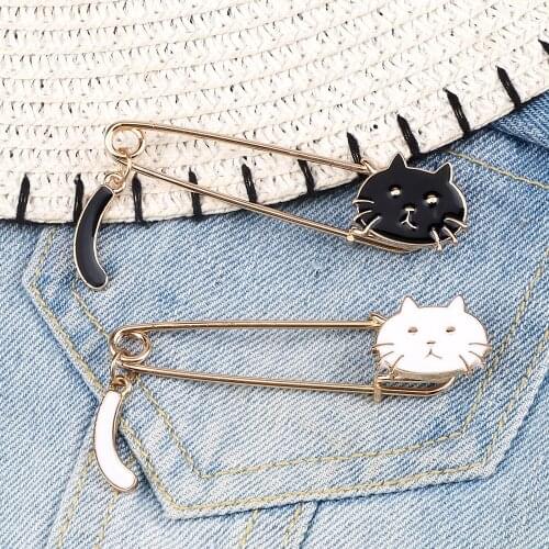 Cute Cartoon Black White Cat Enamel Pin Hot Sale Classic Cats Kitten Brooch Fashion Collar Clothes Animals Lapel Badges Jewelry