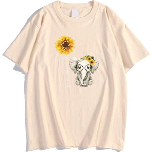 Flower Sunflower With Cute Elephant Baby Printed Man Tshirt Street O-Neck T-Shirt Sport Breathable T-Shirts Style Loose Male Top