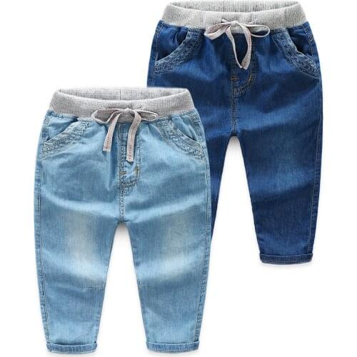 IENENS Boys Jeans Stretch Pants Kids Clothes Girl Casual Denim Trousers Baby Solid Color Jean 2-6 Years Elastic Waist Jeans